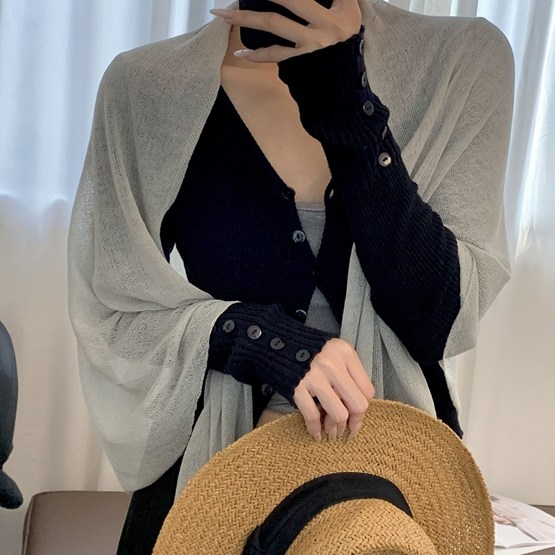 Bufanda triangular babero femenino nuevo estilo todo fósforo color sólido cuello bufanda fina habitación con aire acondicionado chal de punto con tirantes