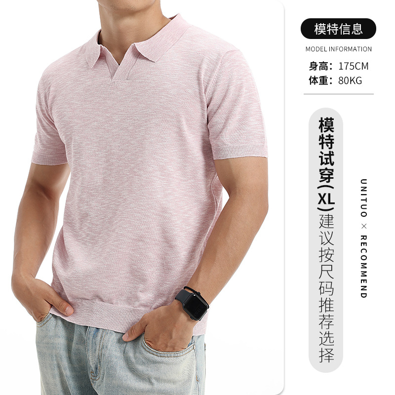 Europa y los Estados Unidos transfronterizos hombres V-collar polo de punto de manga corta verano de negocios casual alta sensación de hombre al por mayor
