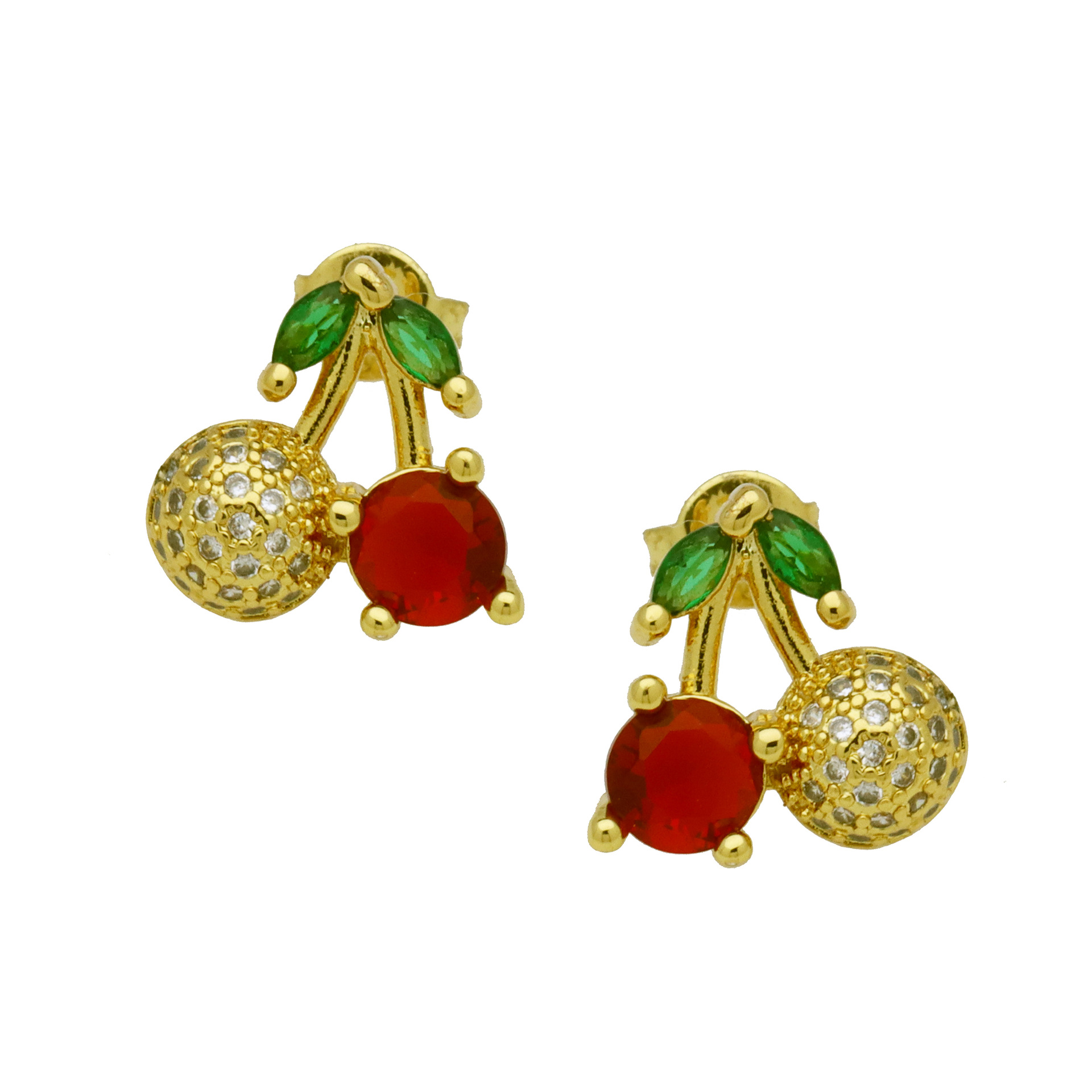 7g Weight Brass Ear Needle Material Zircon Inlay Material Ear Studs Classification 1 Pair Quantity Daily Occasion Copper Material Cherry, Strawberry Pattern Women's Gender Enamel, Inlay Design Simple Style Style 1 Pair Simple Style Cherry Strawberry Enamel Inlay Copper Zircon Ear Studs 7