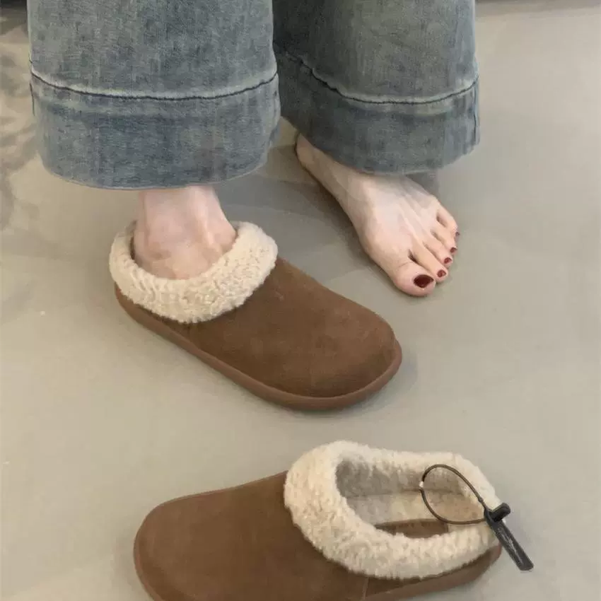 Меховые тапочки из овчины с цельной меховой отделкой, Birkenstock-стиль, закрытый носок, зимние утеплённые мули с мехом