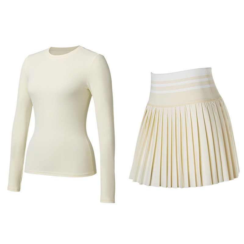 Trajes deportivos, ropa de yoga, mangas largas, falda de tenis de cintura alta, blusa delgada para correr, ejercicio y fitness, dos piezas.