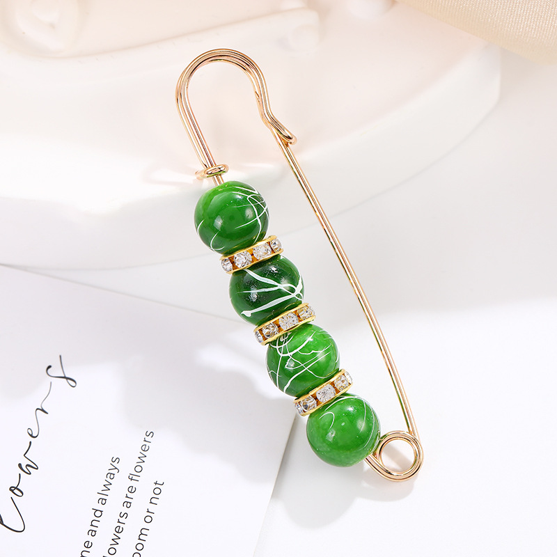 103#别针绿色拉丝4颗珠7.5cm