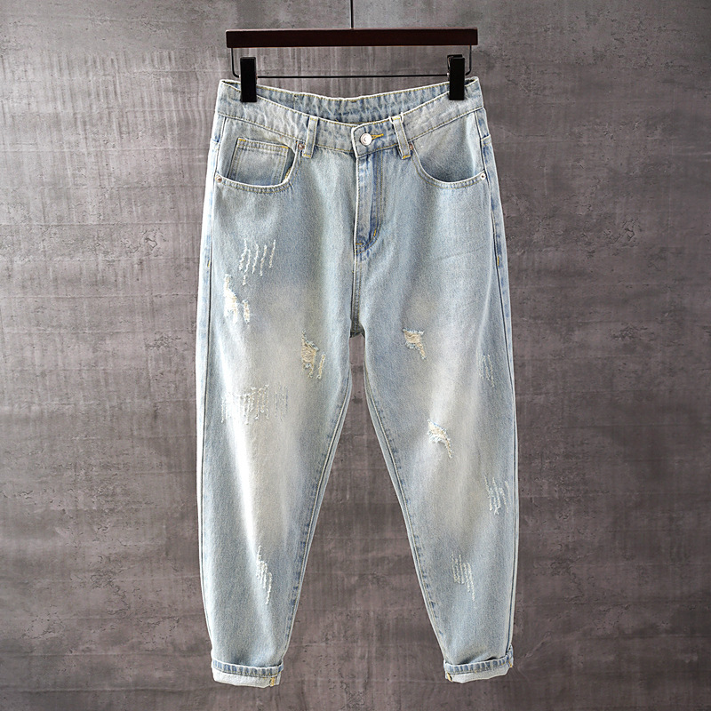 Spring and summer youth fashion brand men's Denim pants vintage washed nostalgic cropped pants loose all-match harem pants Spring and summer youth fashion brand men's Denim pants vintage washed nostalgic cropped pants loose all-match harem pants
