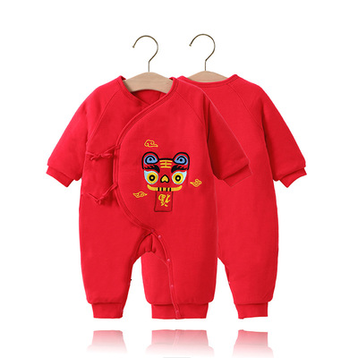 Newborn clothes Autumn and winter new pattern three layers Cotton clip baby one-piece garment bright red Down cotton Romper baby full moon