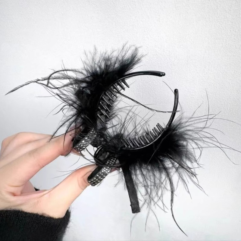 新しい純粋な欲望インスタイルオーストリッチフェザーヘアピンヘッドドレスサメクリップスーパーフェアリーハイエンドヘアアクセサリーフェザーグリッパーファッション|undefined