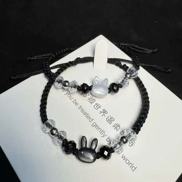 Explosive White Rabbit Black Rabbit Niche Design Handmade Couple Bracelet Exquisite Woven Life Year Hand Rope All-match Simple