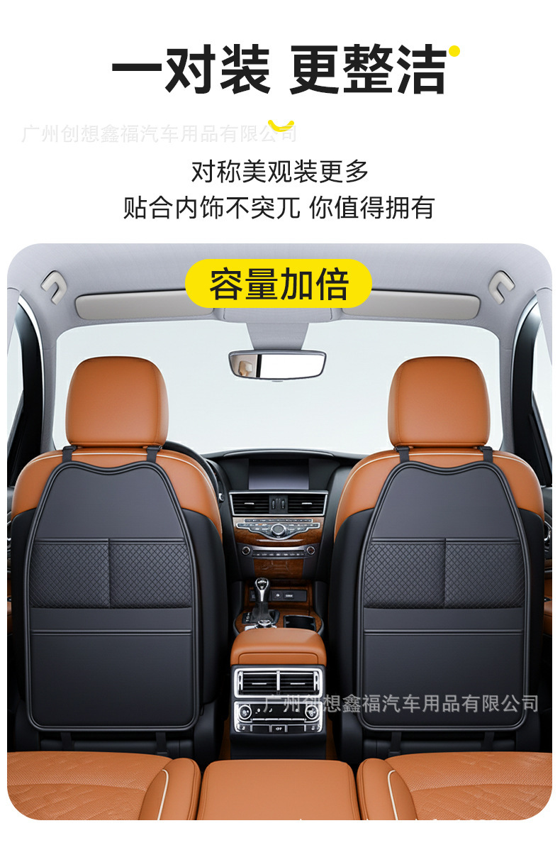 Car rear seat anti-kick pad, leather seat back storage bag, hanging bag, in-car storage, seat back rack, multifunctional