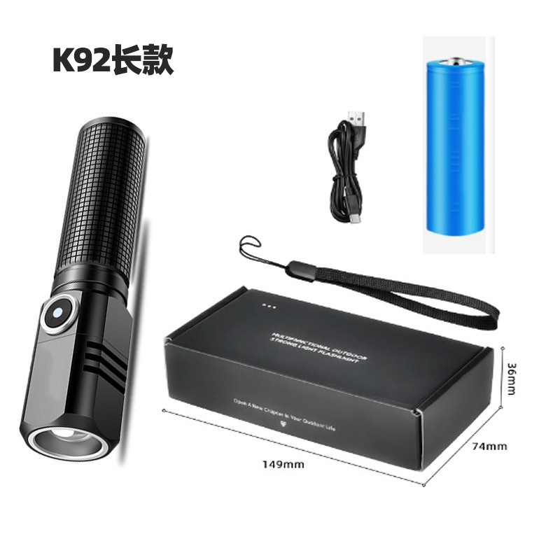 Mini linterna al aire libre multifuncional recargable p50 fuerte cordón ligero portátil fuerte luz tipo-c linterna zoom