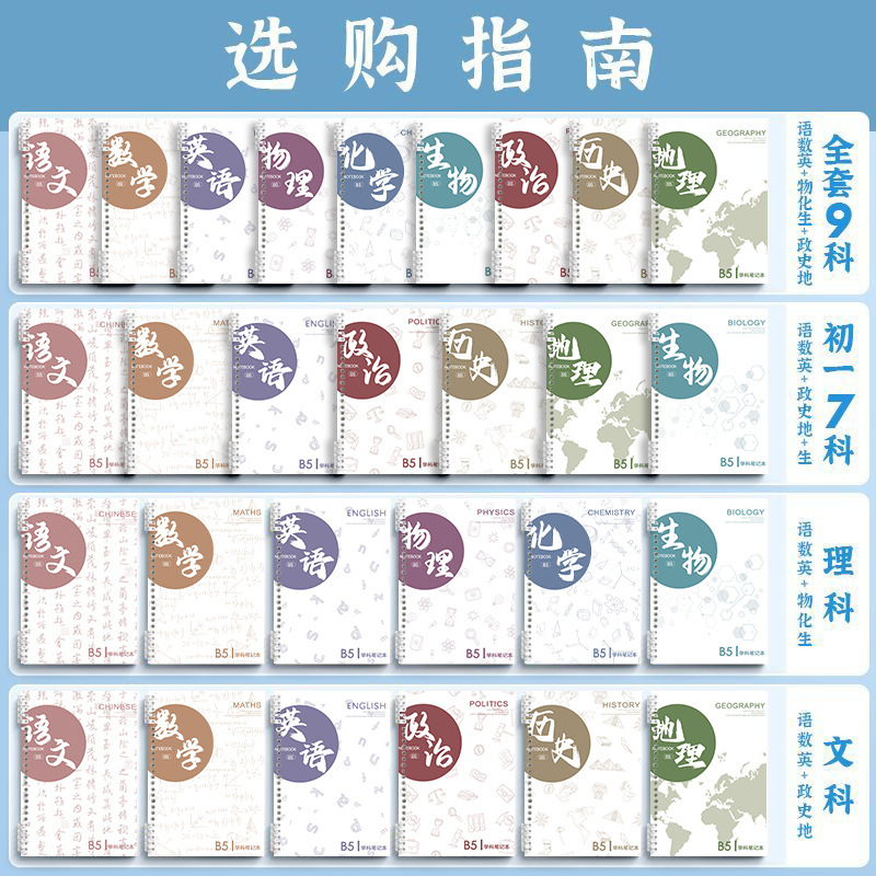 分科目活页笔记本子加厚初中高中生b5九科全套学科课堂活页科目本|undefined