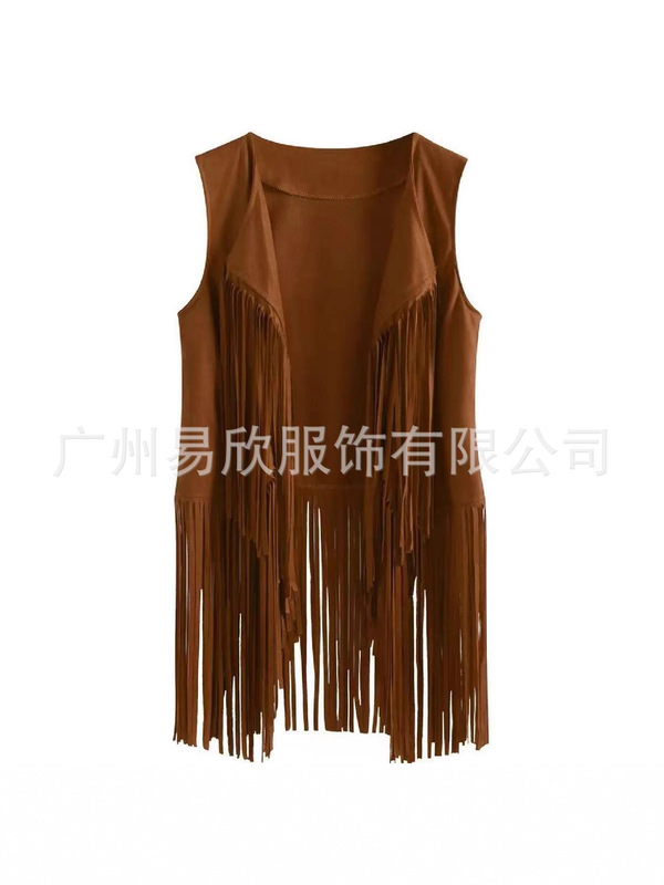 新款亚马逊欧美跨境热销时尚潮流马甲个性上衣流苏马甲女无袖开衫|undefined