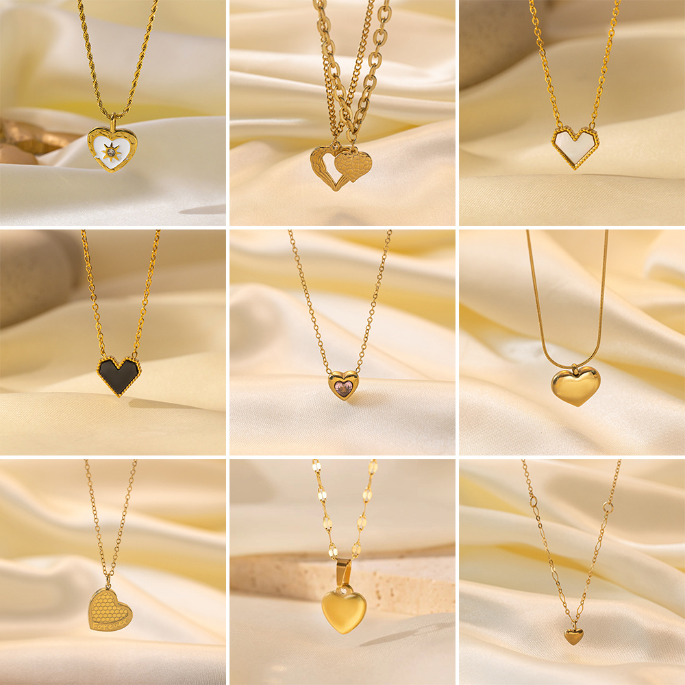 8g Weight PVD Coated Gold Plating Process 18K Real Gold Plated Plating Material 304 Stainless Steel Pendant Material Layered Necklaces, Pendant Necklace Classification 304 Stainless Steel Chain Material Paperclip Chain, cable chain, Twisted Rope Chain Chain Type 1 Piece Quantity Casual, Daily, Date Occasion 304 Stainless Steel Material Heart Shape Pattern Women's Gender Sweet, IG Style Style Plating Craft Heart Shape Titanium Steel Sweet IG Style Layered Necklaces Pendant Necklace 无