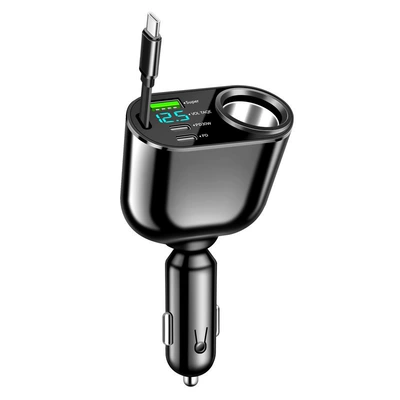Truck 24V high-power cigarette Mobil şarj cihazları - 24v-for-trucks120w-five-port-high-powerindependent-switchdual-usb-fast-charging-model-b-5-in-1-retractable-cable-car-charger-cl