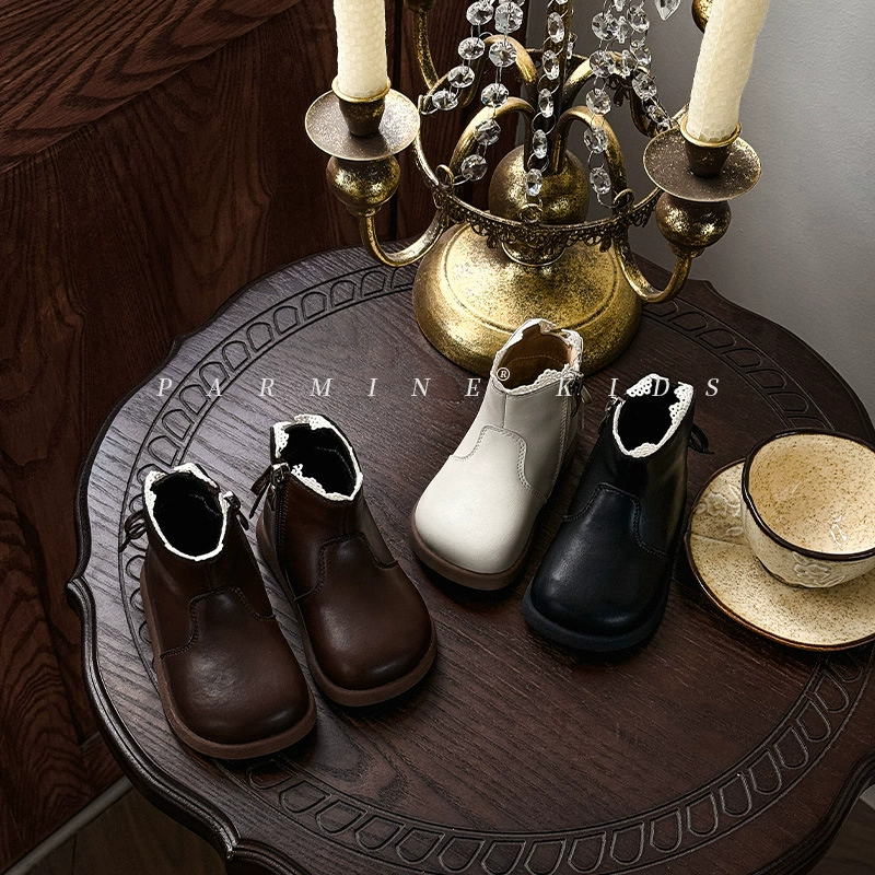 Кожаная девочка плюс бархат маленькие кожаные сапоги осенние и зимние новые девчонки ретро минималистские хлопчатобумажные сапоги для девочек сапоги