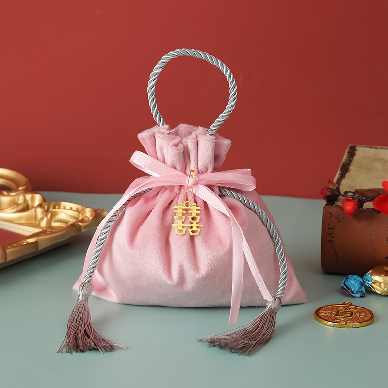 Bolsa de dulces de la boda bolsa de dulces chinos de la boda de terciopelo bolsa de dulces caja de regalo de compromiso regalo de mano bolsa de dulces de boda