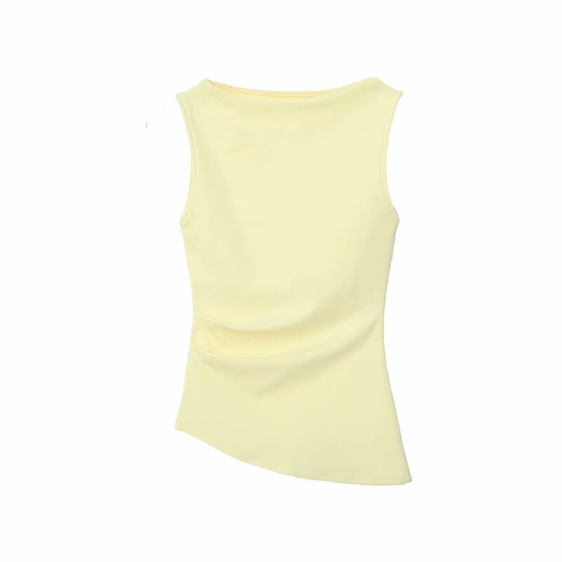 Z European and American Women's Clothing Slim Fit Boat Neck Pleated Texture Vest White 2025 New Model 4424311 Z European and American Women's Clothing Slim Fit Boat Neck Pleated Texture Vest White 2025 New Model 4424311