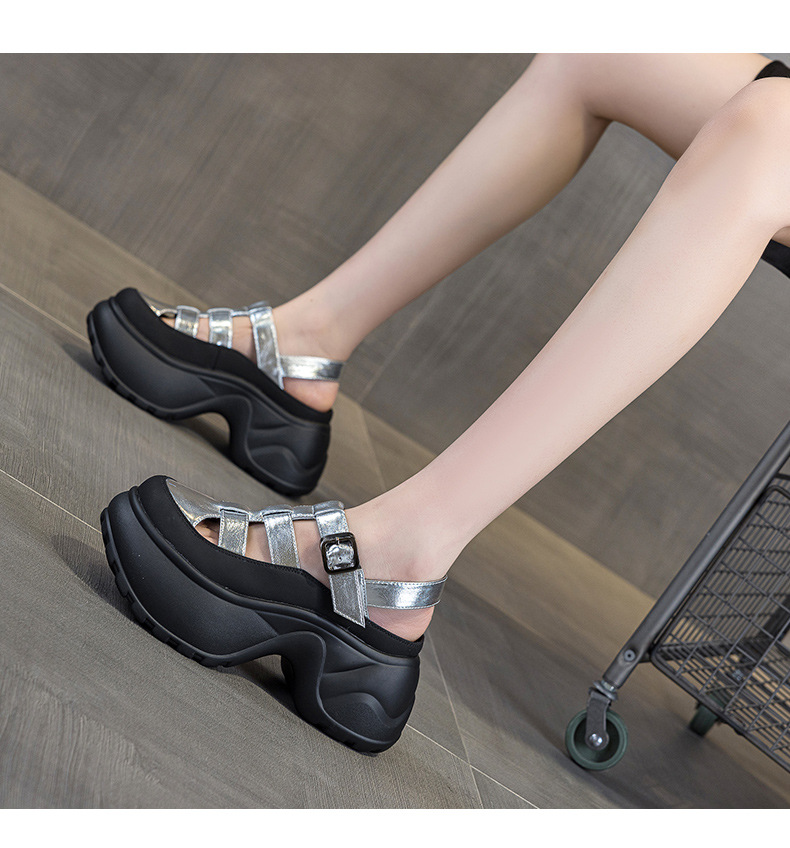 Sandal nữ đế dày phong cách La Mã gót thô cao 6 cm, hở mũi thoáng khí — M2905 màu be, M2905 màu đen, M2905 màu bạc chi tiết 20
