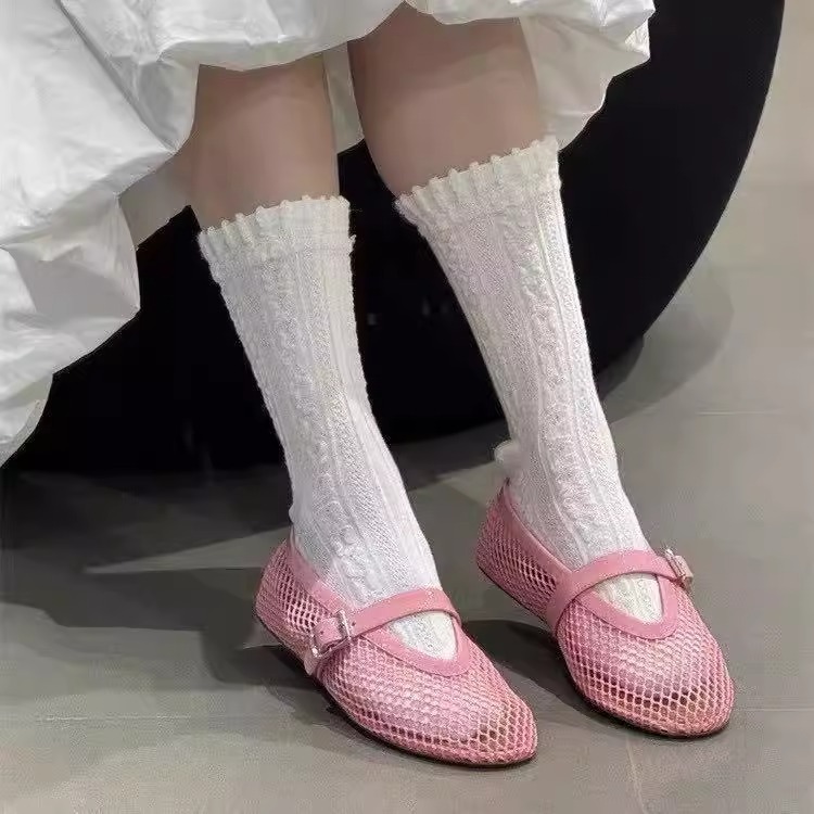 在庫あり〜女性用本革中空メッシュサンダル、夏用ワンラインバックル、ラウンドトゥ、平底、浅い口のメリージェーンシューズ|undefined