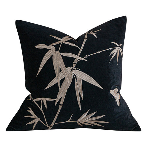 New Chinese Style Velveteen Embroidered Bamboo Living Room Sofa Pillow Cover Cushion Throw Pillow Vintage Home Decor Pillow