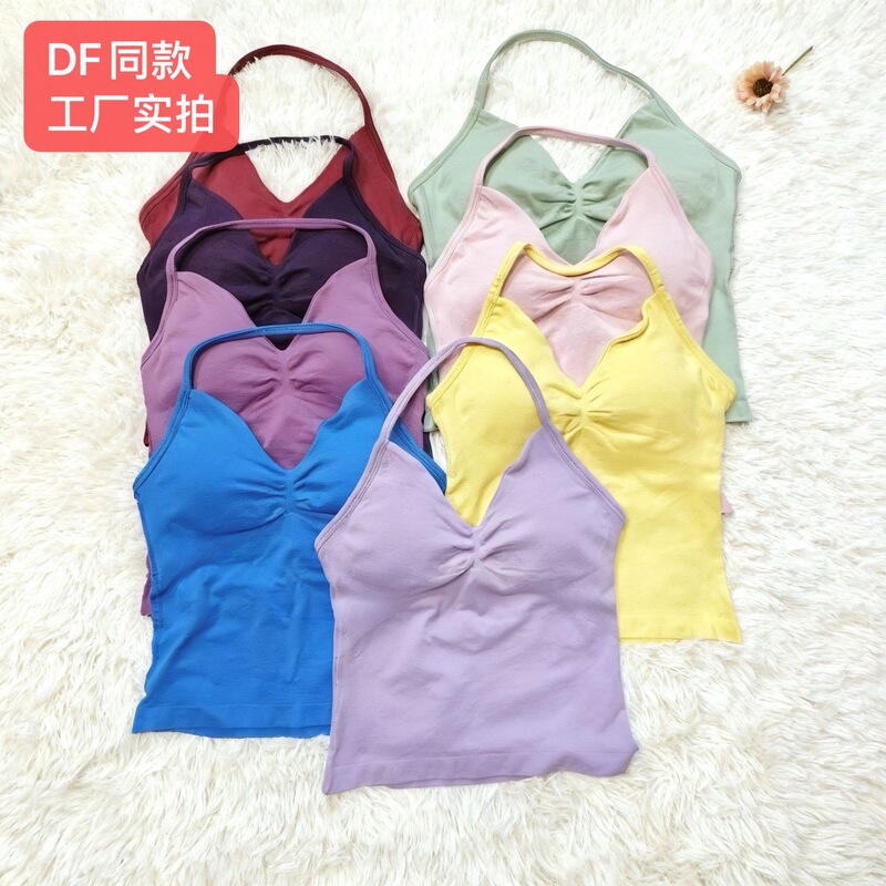 In-Stock Dfyne Same Style Halter Neck Tank Top, Fully Seamless with Chest Pads, High Elasticity, Fitness Sports Tank Top, Can Be Worn Outside
