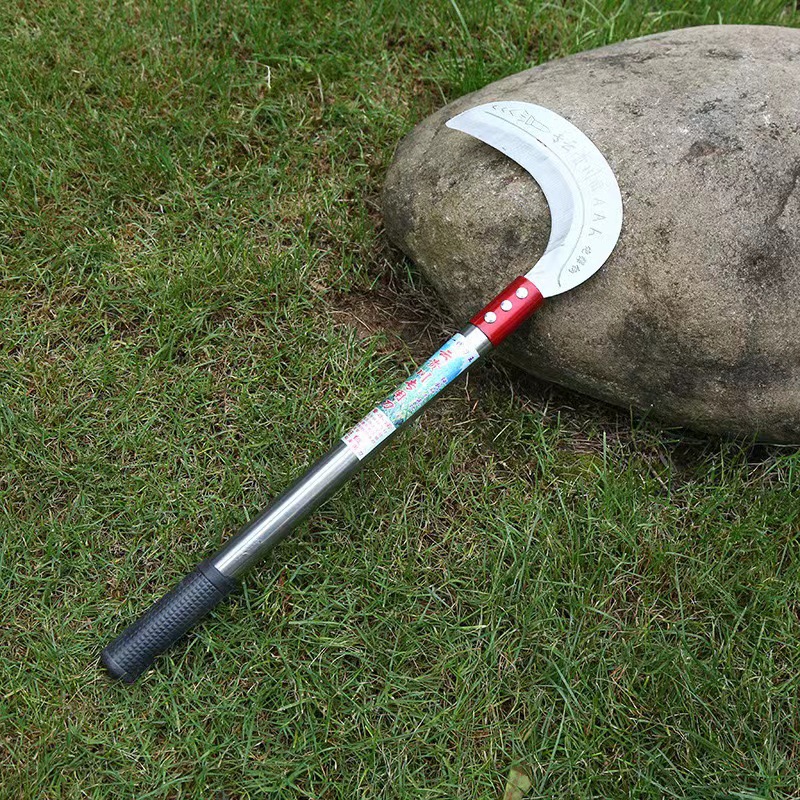 鱼头镰刀云贵川全钢割草镰刀长柄镰钢柄除草刀农具收割稻谷镰刀