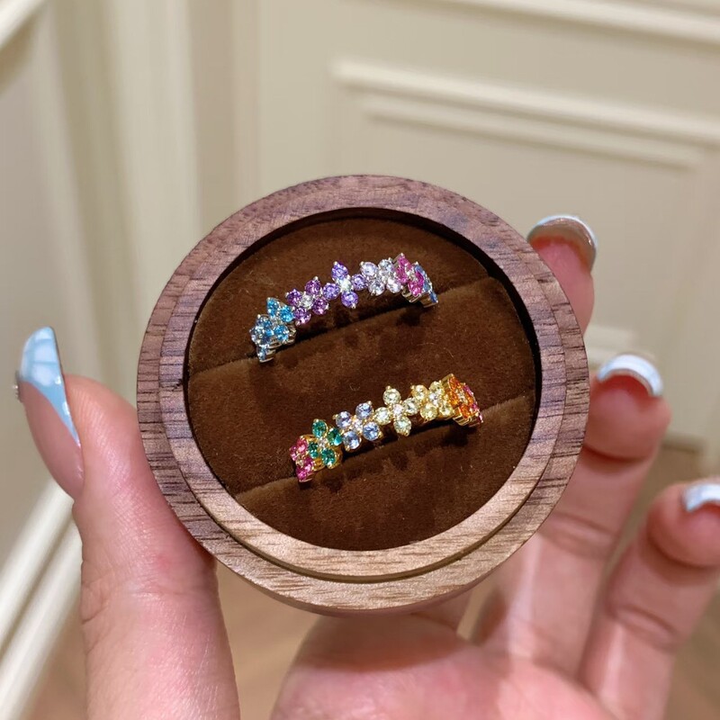 Trendy Monet Garden Ring for Women, Fashionable Light Luxury Dopamine Color Zircon Adjustable Ring