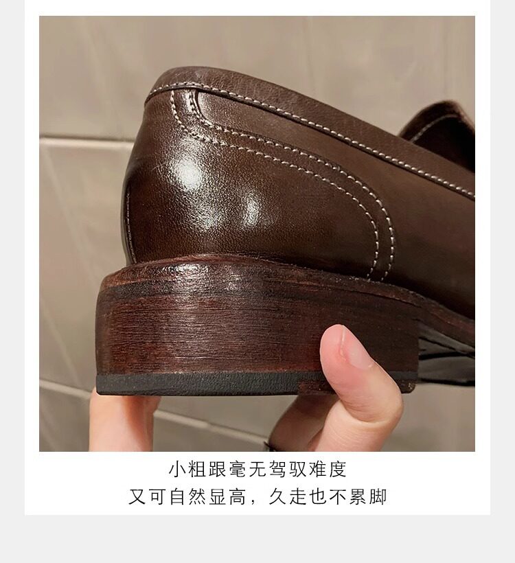 Giày lười nữ da bò mũi tròn gót vừa 3–5 cm — Điểm đen, Đốm nâu cổ điển chi tiết 23