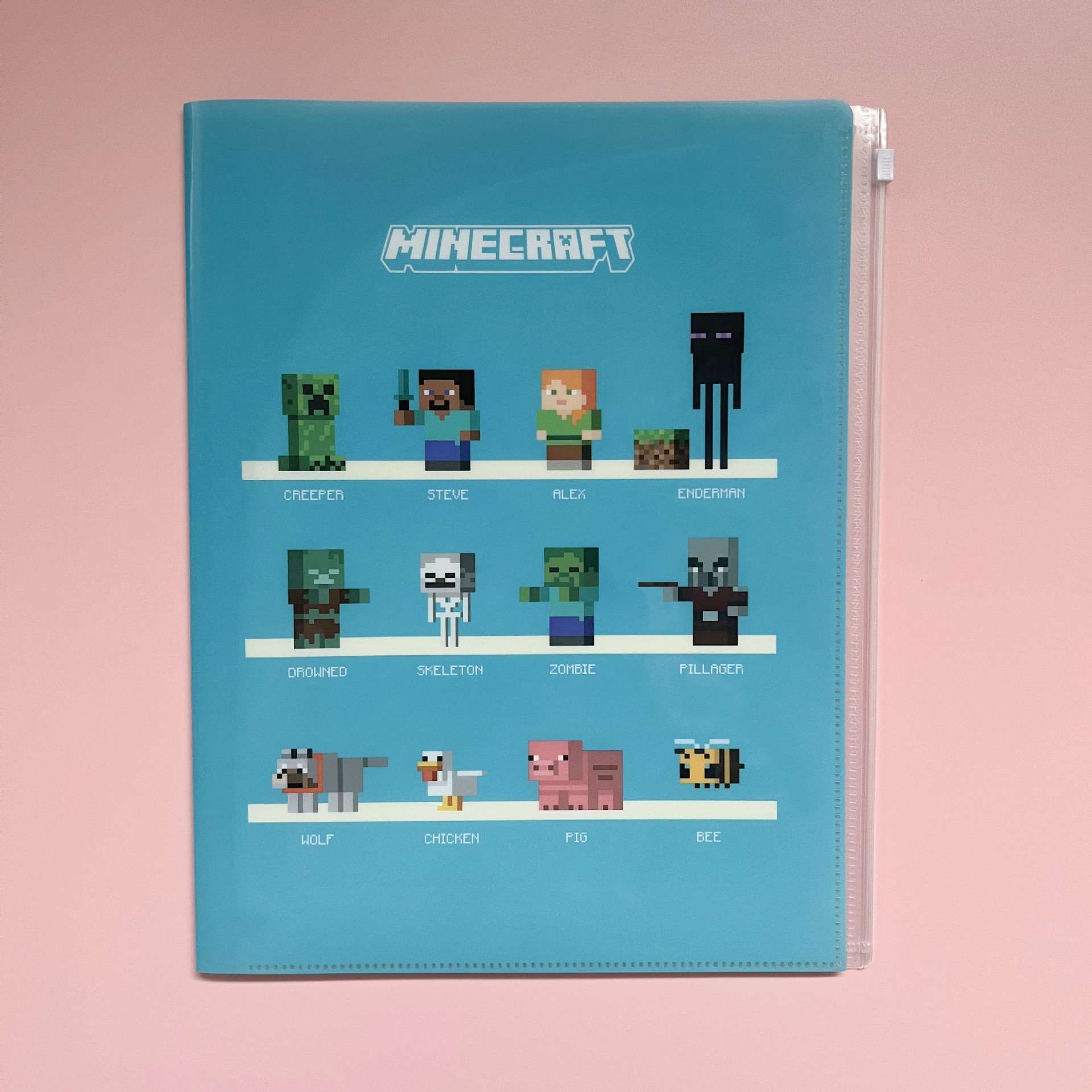 Minecraft double pocket folder multi-layer transparent zipper bag pp…
