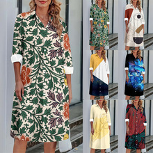 女装新款欧美跨境TEMU亚马逊独立站秋冬季休闲宽松印花连衣裙