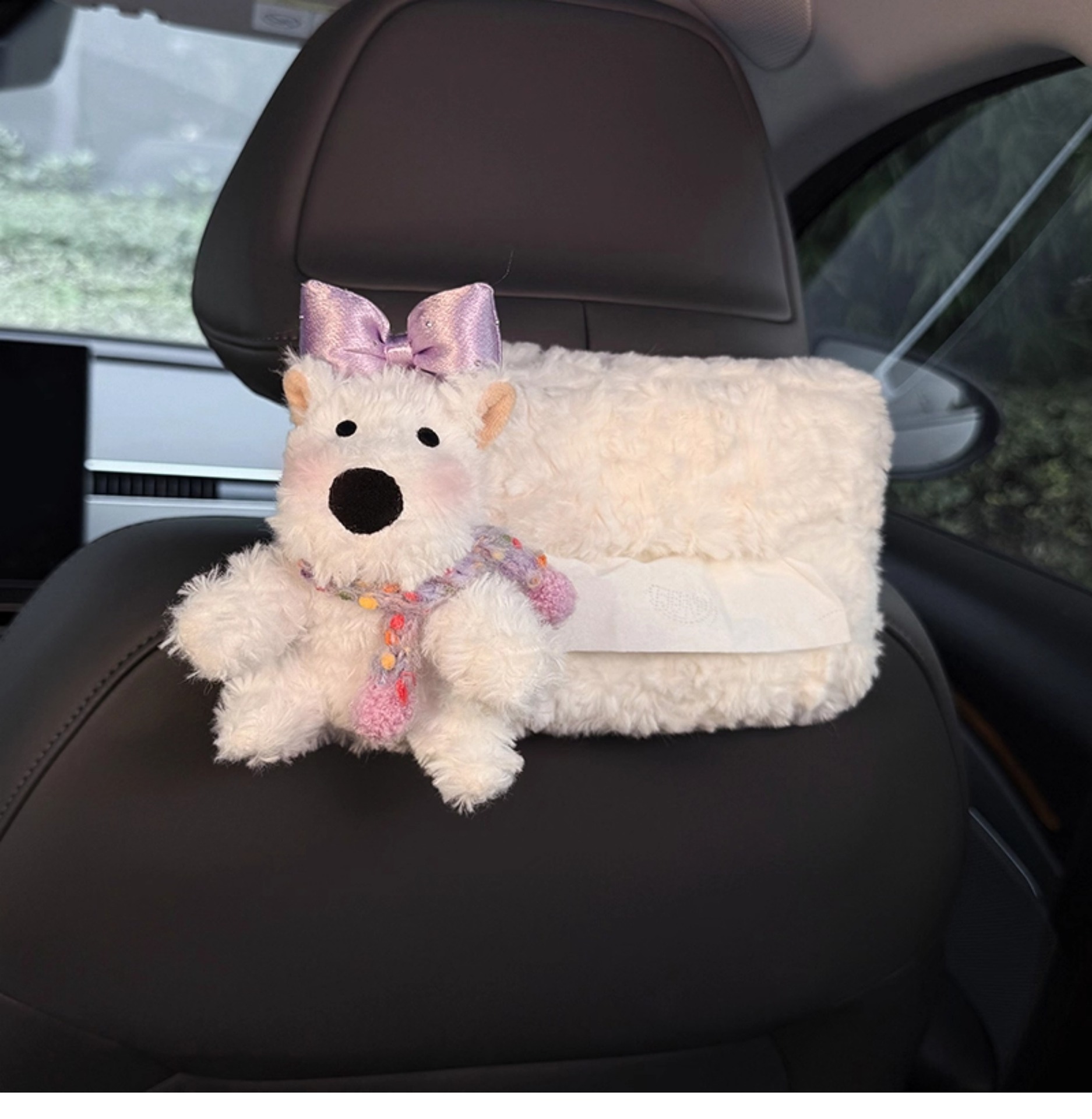 Cute West Highland Car Tissue Box, 2025 New Model, Hanging on the Rear Headrest of the Car, High-End Style for Women