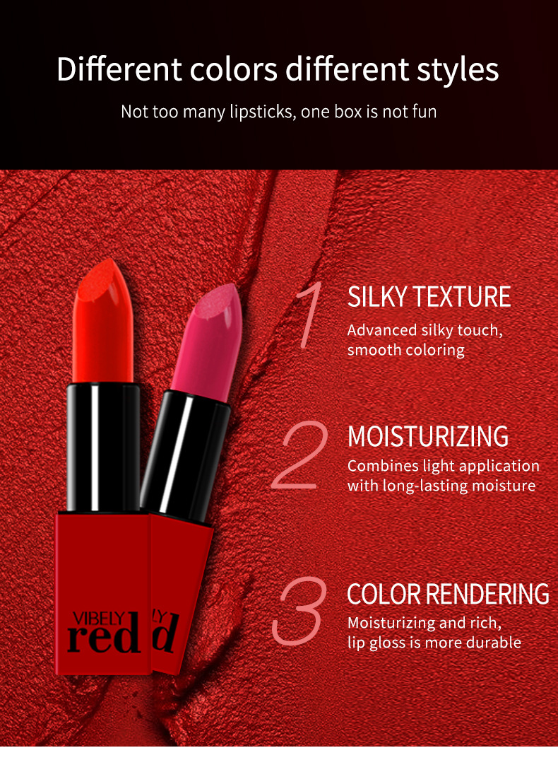 VIBELY China Red Non-Stick Cup Rim Red Gift Box Set of 10 matte matte non-fading Bright Red lipsticks undefined
