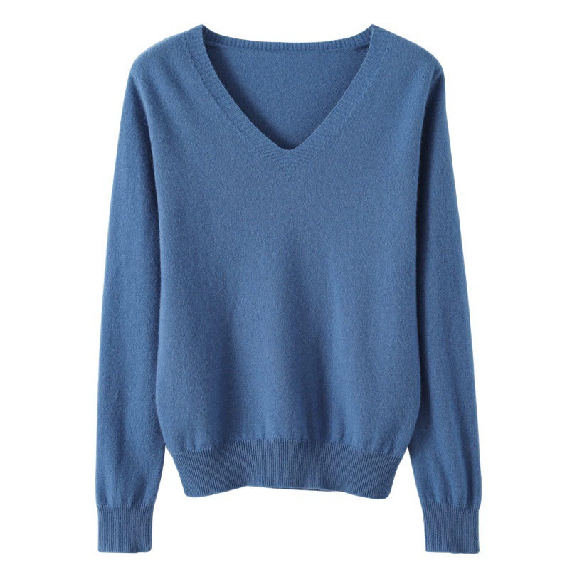 Сплошной трикотажный свитер с V-образным вырезом весной 2025 года