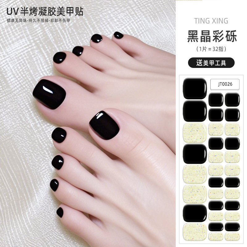2025 New Semi-baked Gel Nail Stickers Foot Stickers Scallion Powder Sequins Waterproof UV Semi-cured Gel Nail Foot Stickers