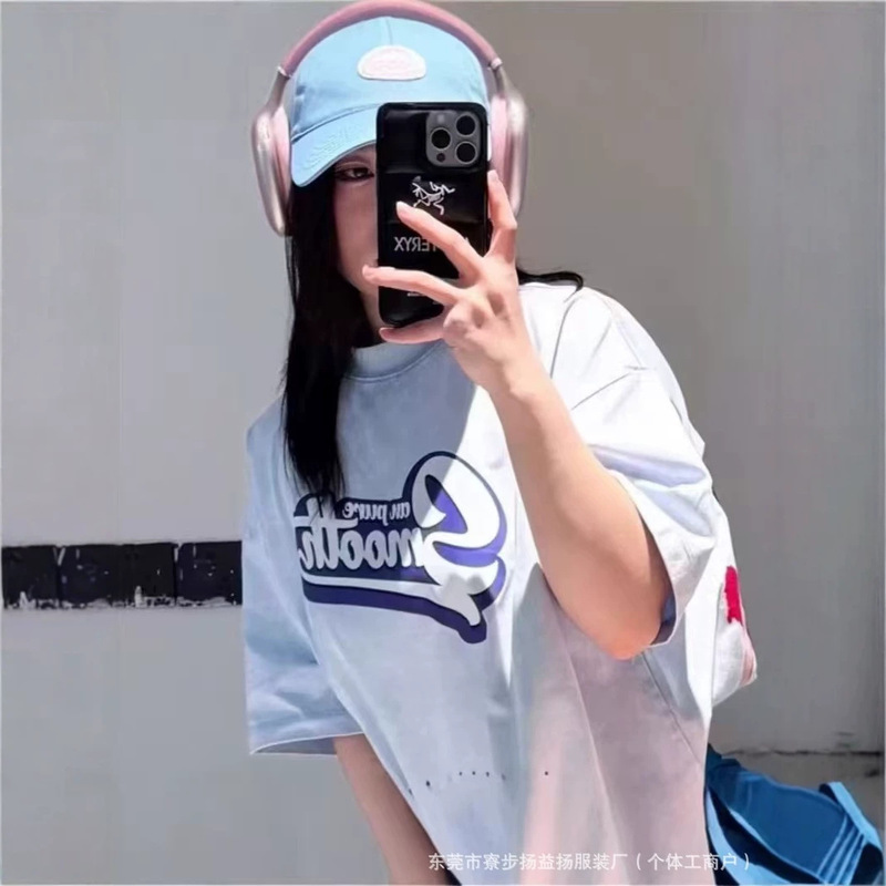 American-Style Personalized Street Fashion Versatile Comfortable Sports-Style Printed Summer Loose Fit 100% Pure Cotton Short-Sleeve T-Shirt Ins