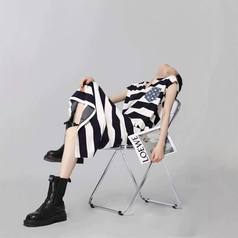 Striped T-Shirt Dress Is Super Pretty, New V-Neck Dress for Summer 2025, Popular This Year