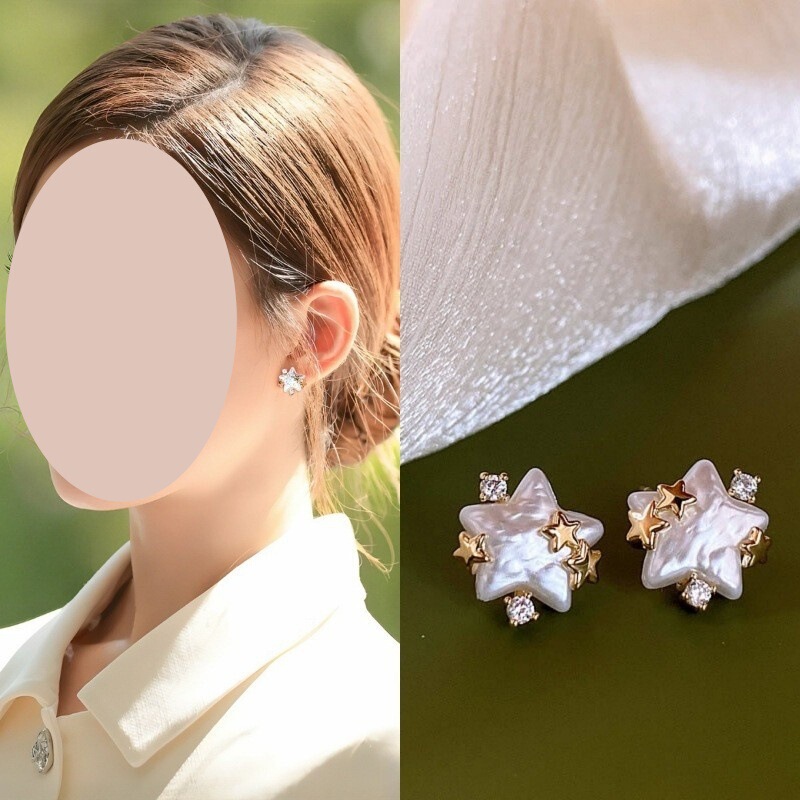 French-Style Light Luxury Dazzling Star-Studded Diamond Stud Earrings for a Unique and Sophisticated Young Girl