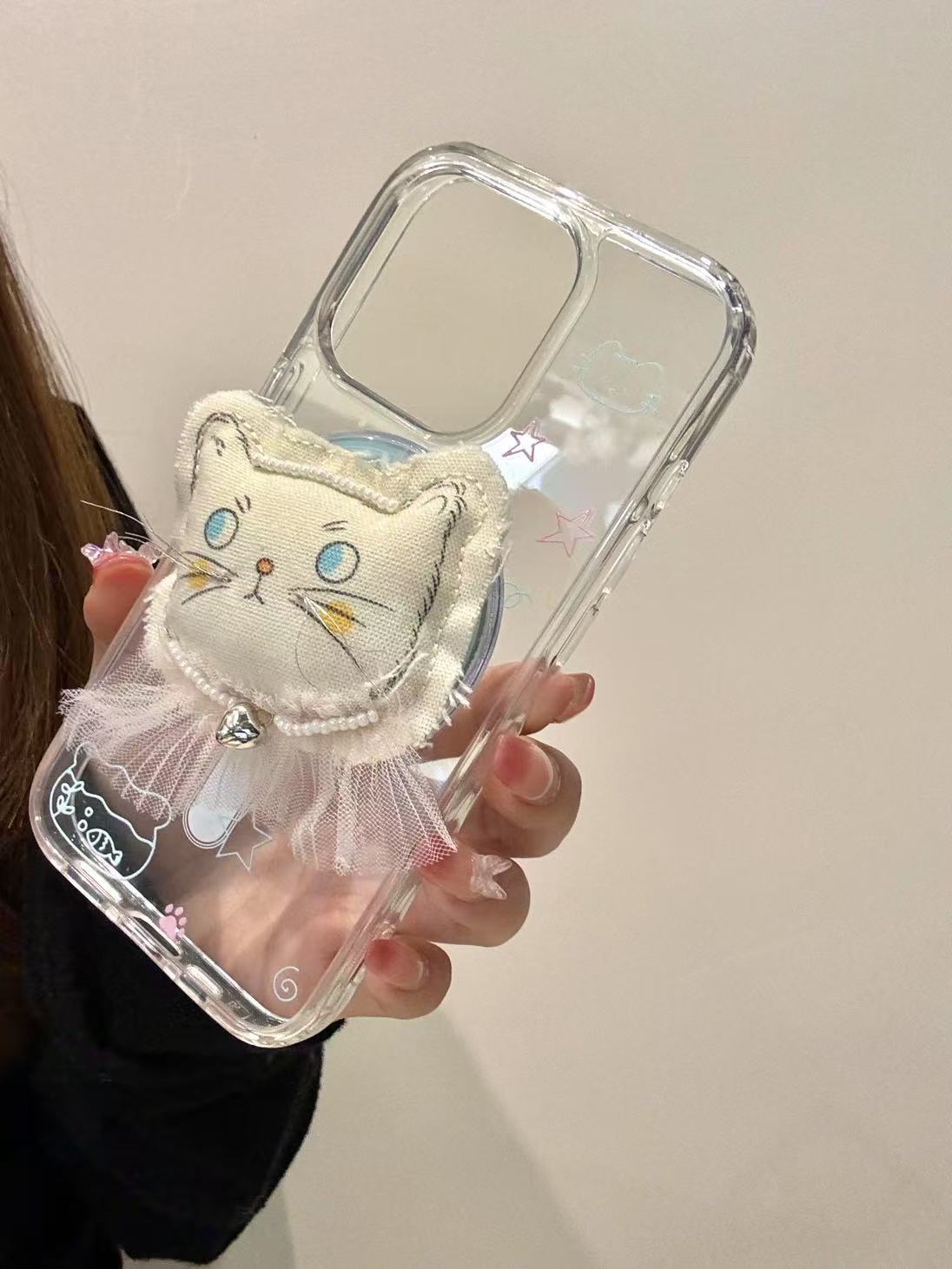 Lindo soporte de gato títere de succión magnética para iPhone 15 Apple 16ProMax funda para teléfono móvil 14 chica 13 nuevo