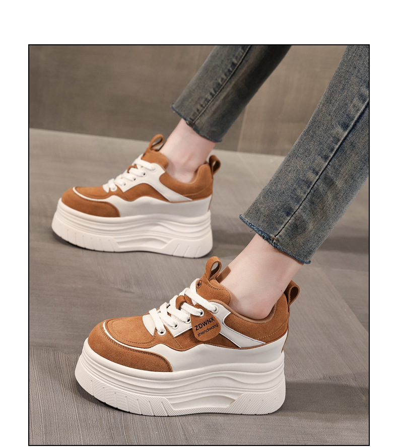 Giày sneaker nữ đế dày tăng chiều cao 9 cm, phong cách thể thao thời trang — màu nâu chi tiết 15