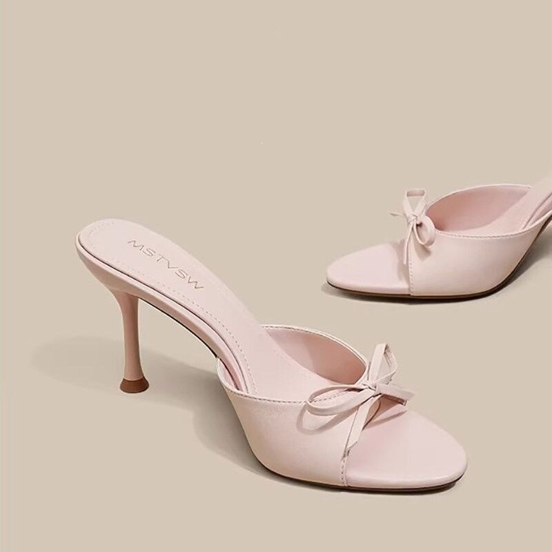 Ins Summer Outdoor Wear Slip-On High Heels with Bow French Style Open-Toe High-Heeled Sandals Women's Stacked Thin Heels 2026 Ins Summer Outdoor Wear Slip-On High Heels with Bow French Style Open-Toe High-Heeled Sandals Women's Stacked Thin Heels 2026