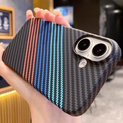 Iphone16 promaxケブラー炭素繊維紋携帯ケースアップル15大穴研磨pc保護カバー