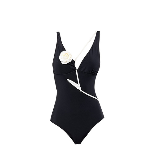 French-style new 3D rose sexy V-neck small bust slimming bikini hot girl pure desire one-piece swimsuit for women in summer