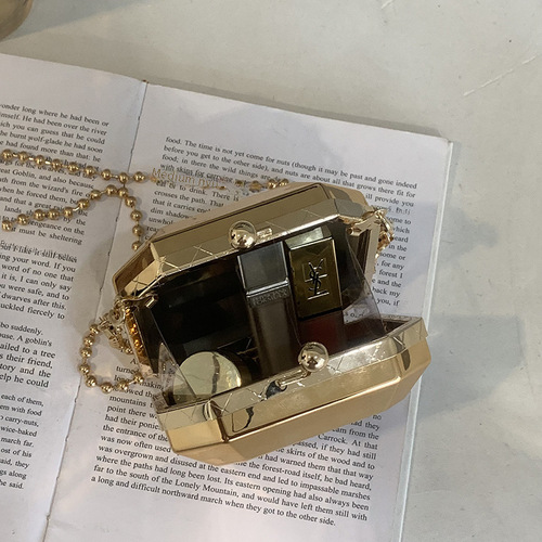 Metal Box Clutch 2024 European and American Fashion Personal Design Polished Surface Instagram Girl Influencer Chain Crossbody Evening Bag
