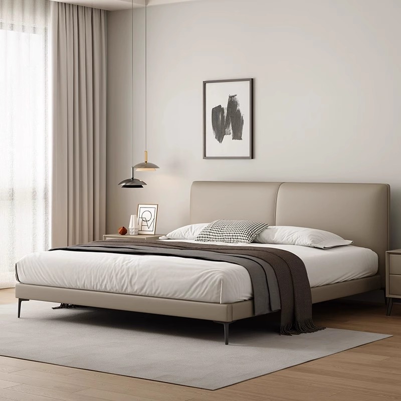 Italian minimalist leather bed Internet celebrity master bedroom 1.8m double bed light luxury soft leather art bed modern simple wedding bed