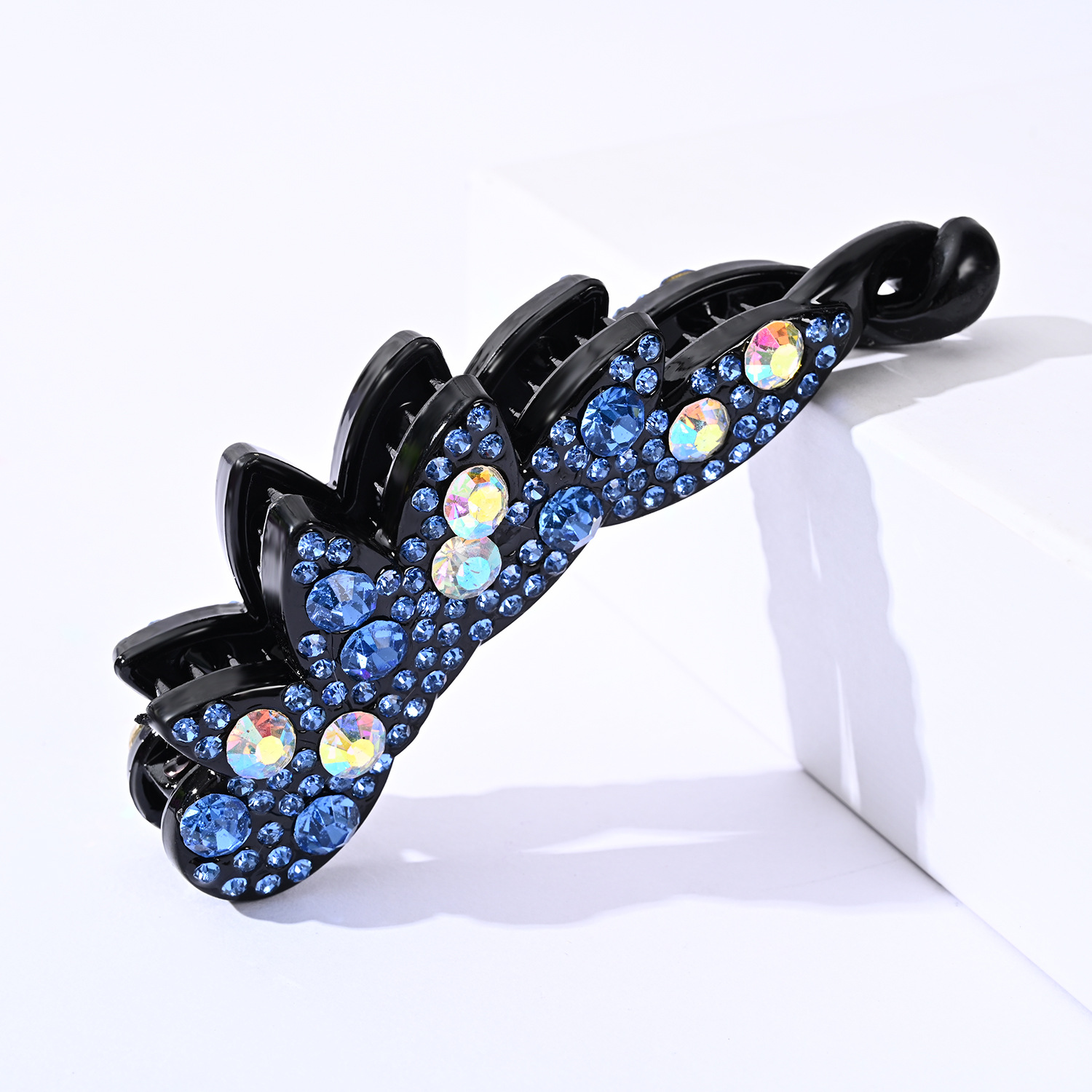 韓國水鑽香蕉夾大號防滑豎夾簡約氣質百搭髮夾鑲鑽扭扭夾跨境貨源