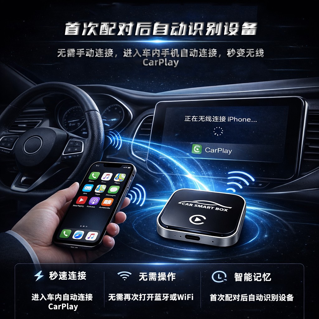3-in-1 Smart Portable Screen Box, Car-Machine Connection Box, Car Screen Projection Module Box, Adapter, Wireless Carplay