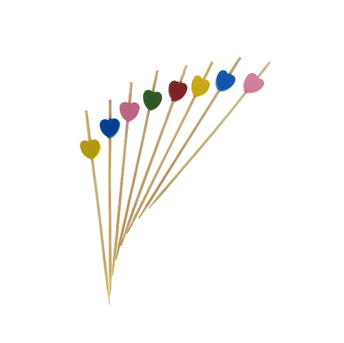 Disposable bamboo skewers, fruit skewers, cocktail skewers, colorful creative bamboo skewers, red and yellow cake inserts, skewers wholesale