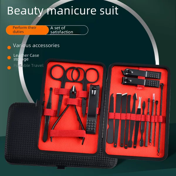 Cross-Border Spot Black 18-Piece Nail Clipper Set Manicure Manicure Tools Nail Scissors Starting from One Piece