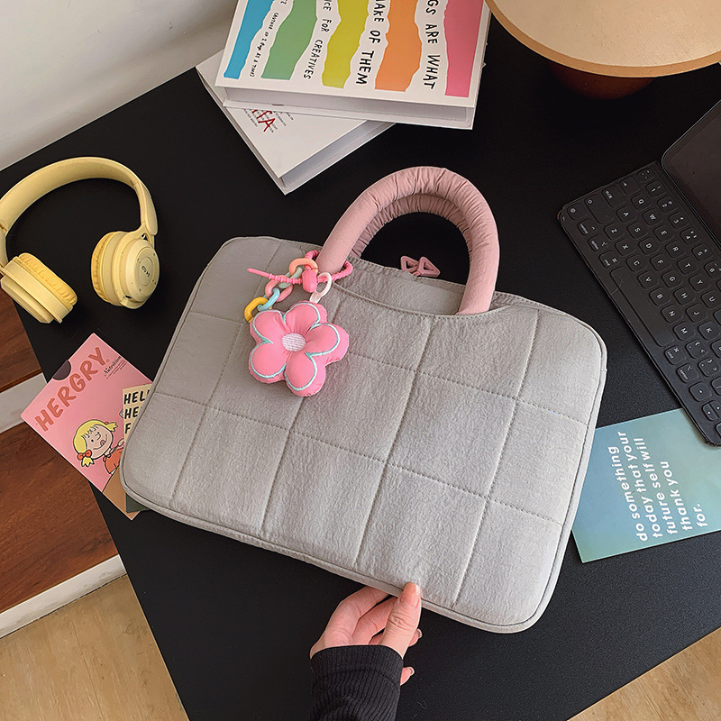 Large-Capacity 16inch Laptop Bag, New Shock-Proof Commuter Handbag, Small Flower Pendant Laptop Tote Bag