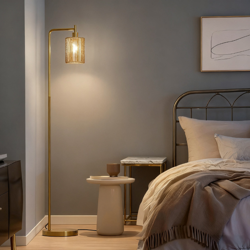 Cross-Border Popular Light Luxury Bohemian Rattan Floor Lamp Living Room Sofa Study Retro Wabi-Sabi Style Creative Lamp