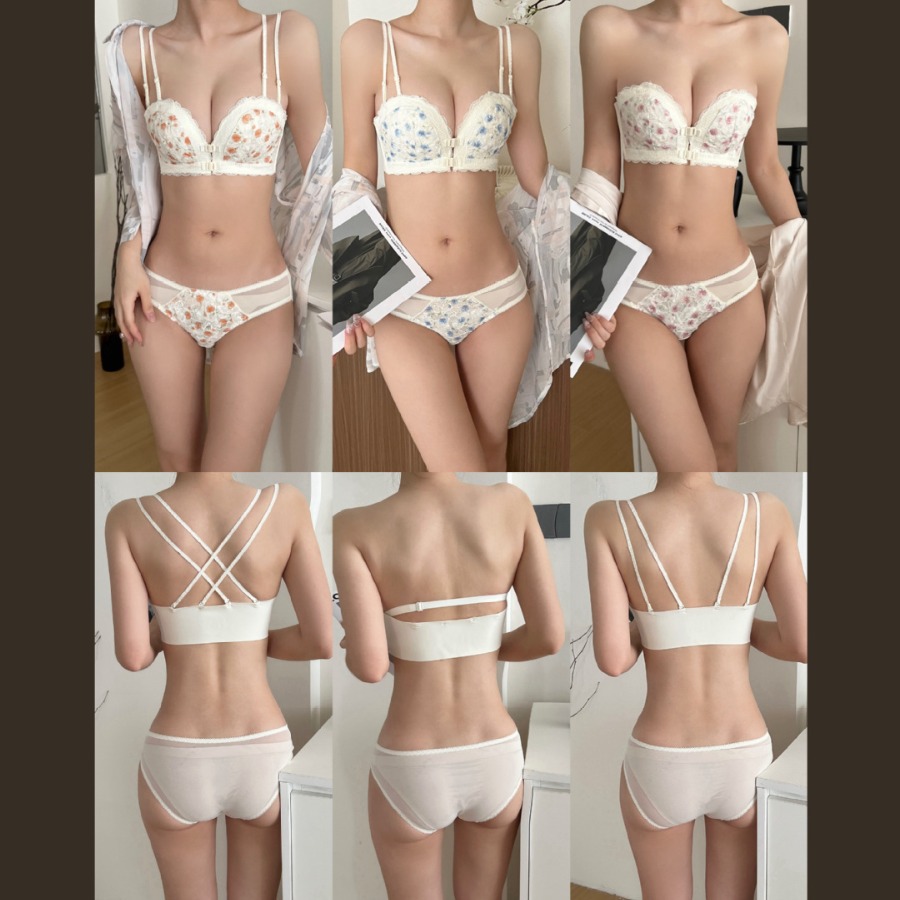 Ventas directas de fábrica comercio electrónico transfronterizo sudeste asiático Vietnam Tailandia ropa interior mujer hebilla delantera floral hermosa espalda cómoda sujetador de texto