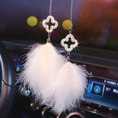 Car hanging accessories feather mirror ornaments - feather-pendant-four-leaf-clover